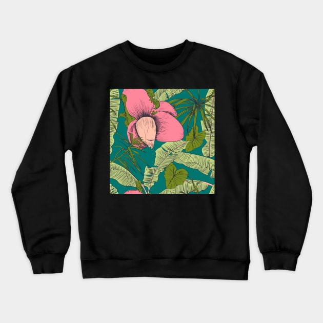 Seamless tropical pattern with banana palms Crewneck Sweatshirt by Olga Berlet